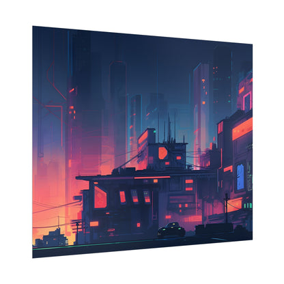 Cyberpunk Night: Melancholic Cityscape Digital Art - Poster