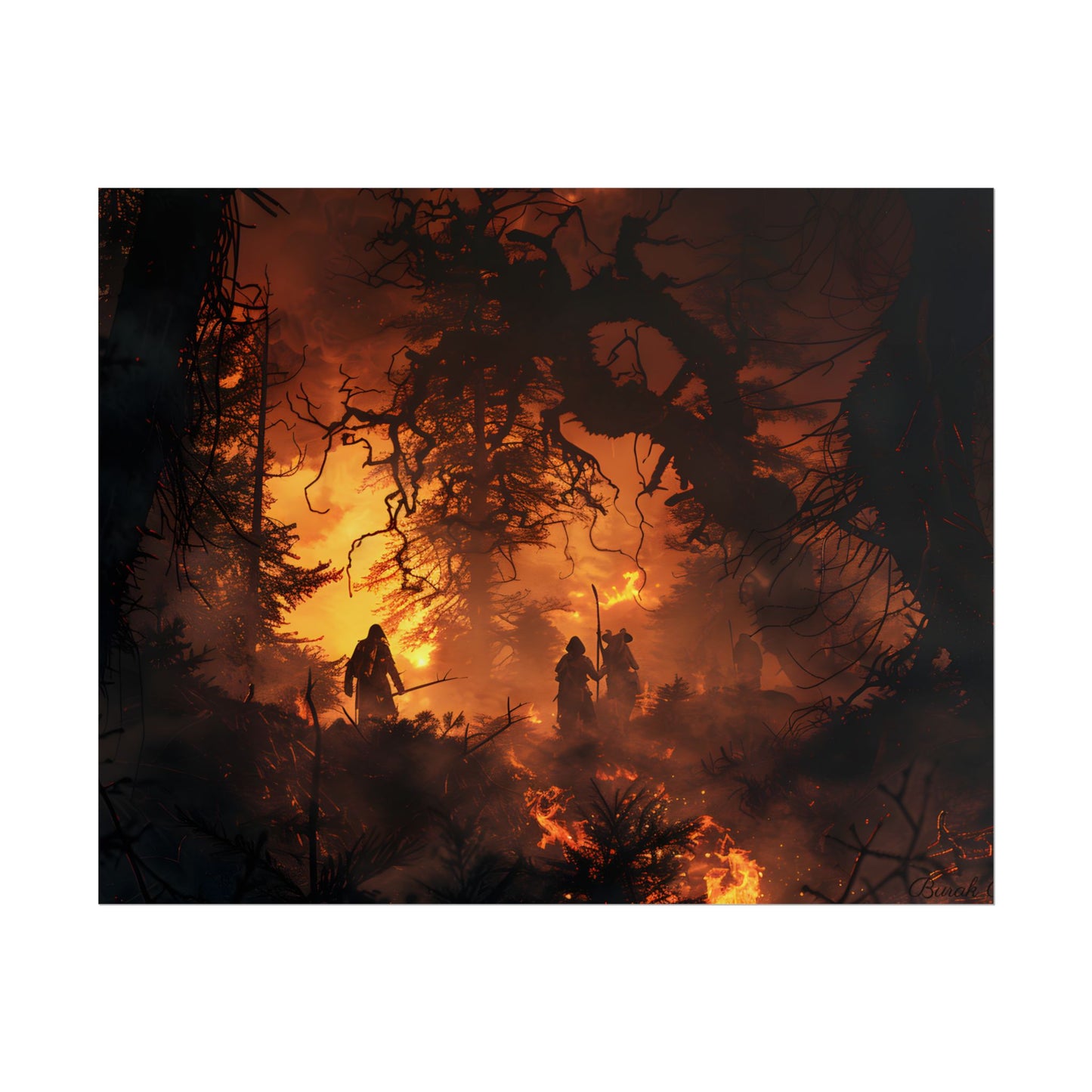 Misty Sunset Forest: Group Gathering - Poster