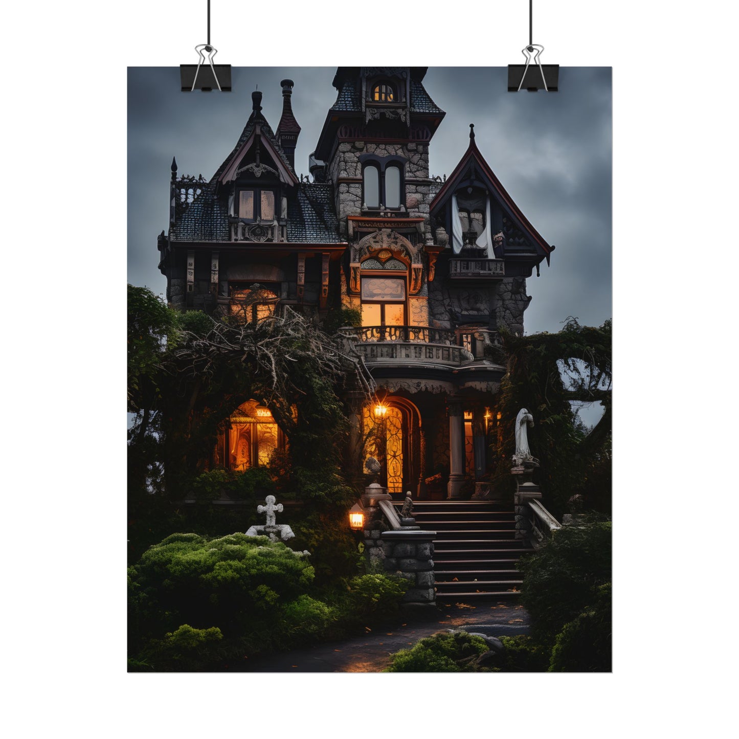 Spooky Victorian Mansion: Atmospheric Haunted Artwork - Poster