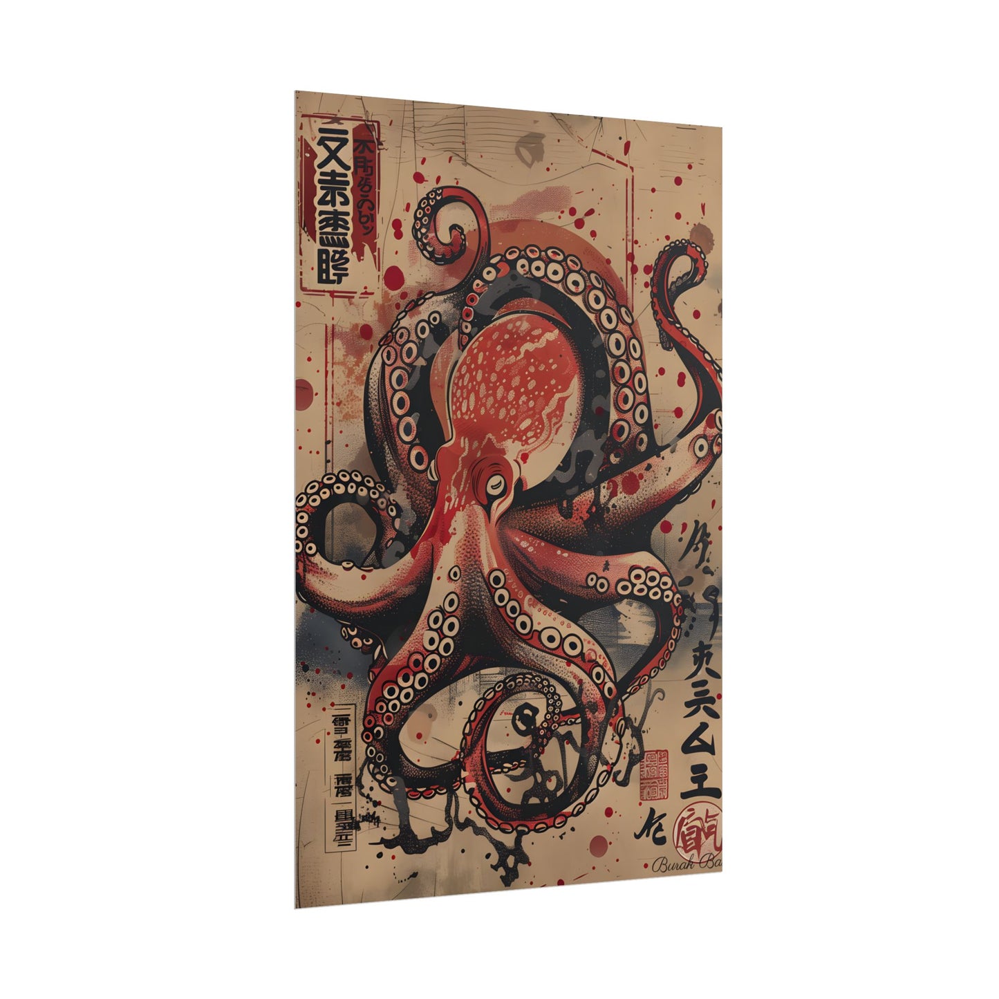 Stylized Octopus in Ukiyo-E Style: Japanese Artwork - Poster