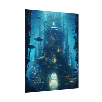 Futuristic Underwater City: Blue Horizon Digital Art - Poster