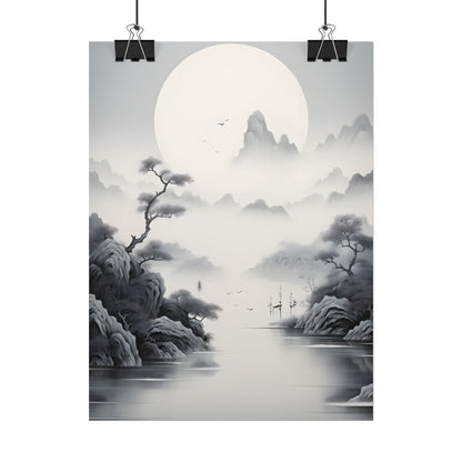 Chinese Ink Mirror Landscape: Serene Artwork - Poster