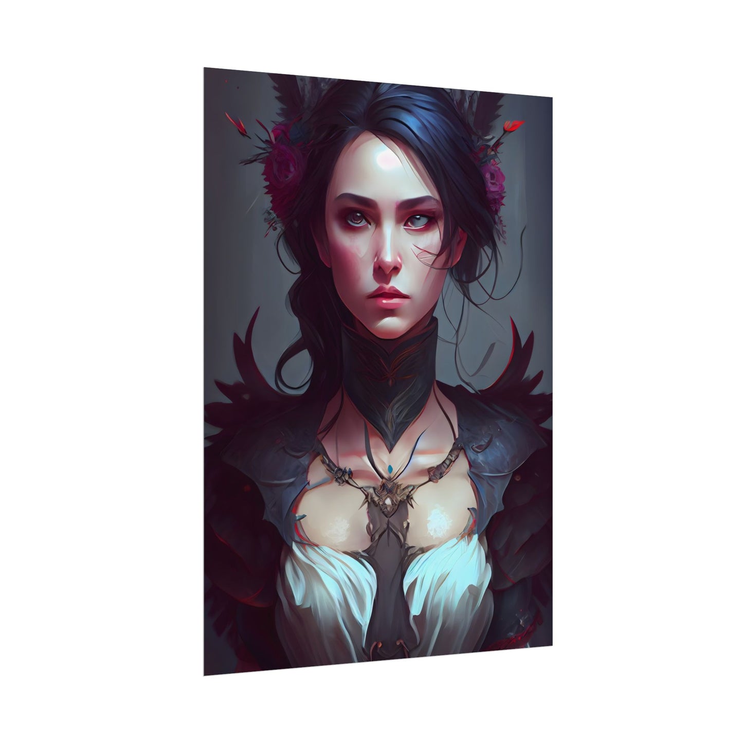 Enchanting Female Portrait: Elegant Black Dress Artwork - Poster