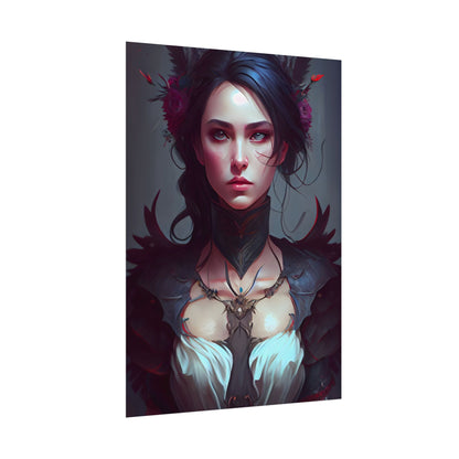 Enchanting Female Portrait: Elegant Black Dress Artwork - Poster