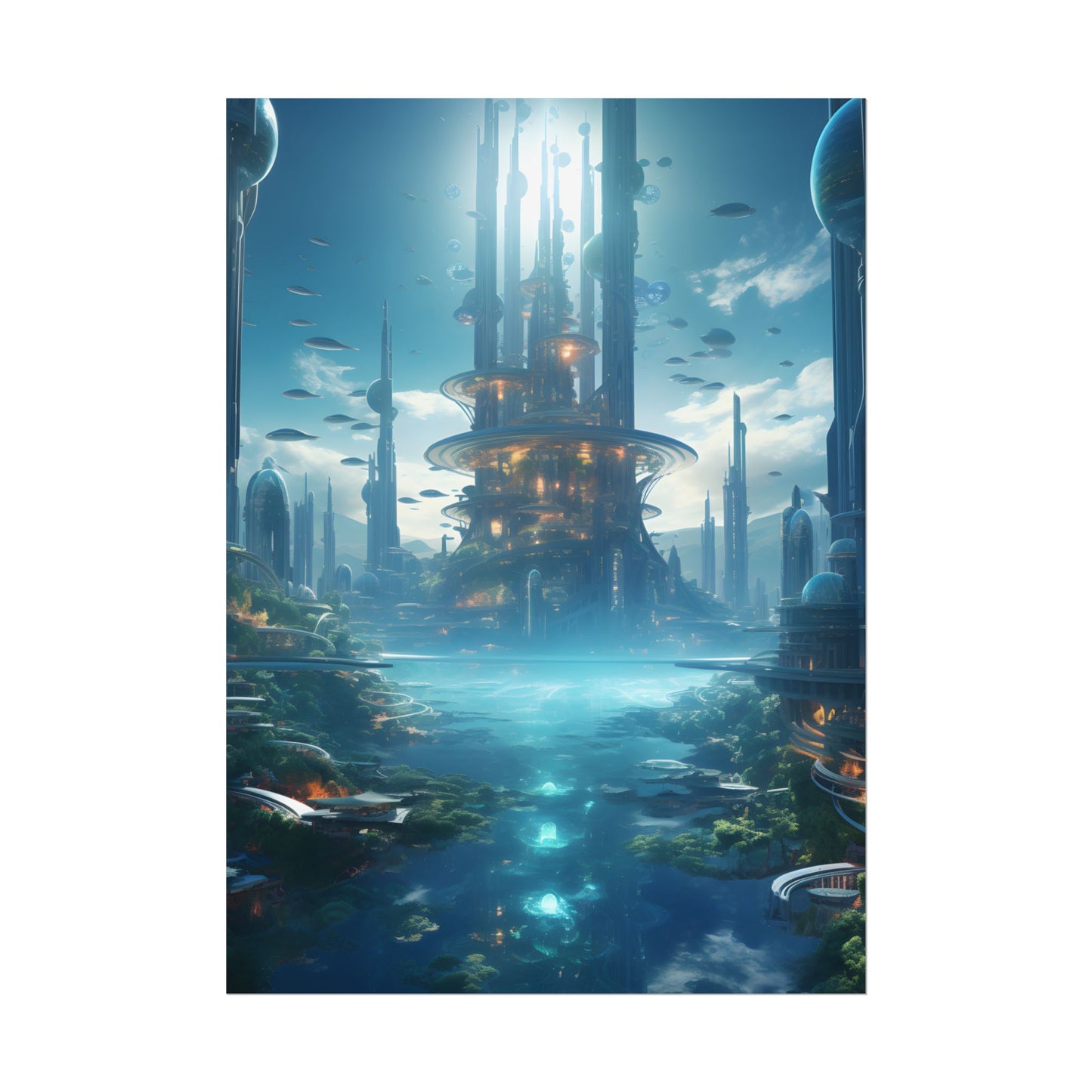 Underwater Futuristic City: Submerged Metropol Digital Artwork - Poster
