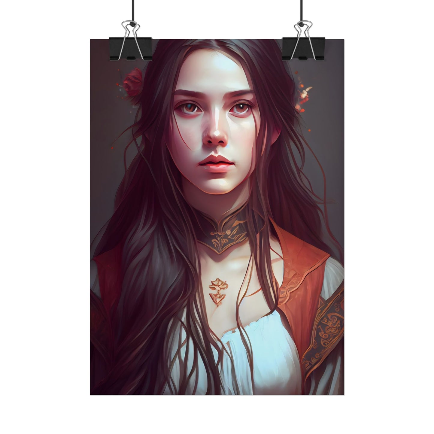 Sophisticated Female Portrait: Brown Hair Artwork in Focus - Poster