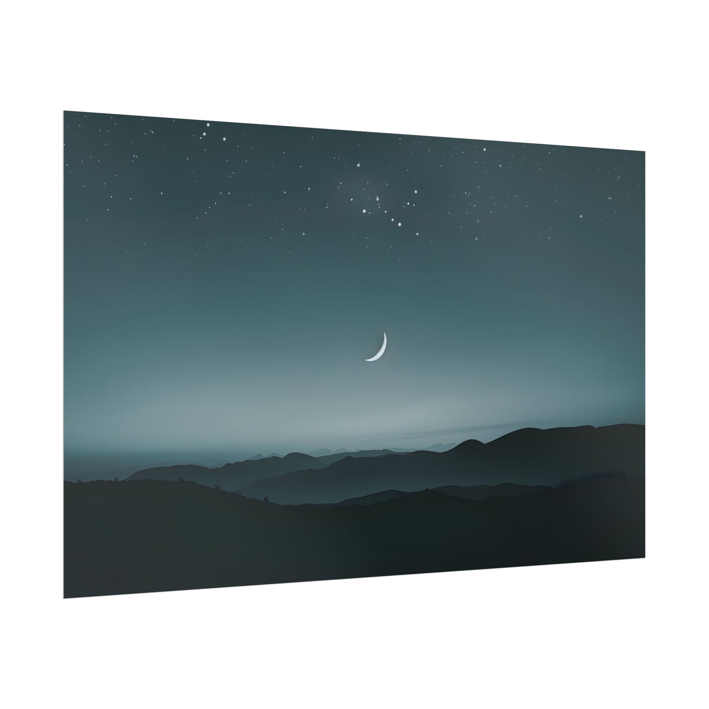 Minimalist Night Scene: Blue-Gray Sky Digital Art - Poster