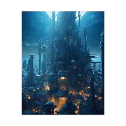 Underwater Futuristic Cityscape: Close Up Digital Artwork - Poster