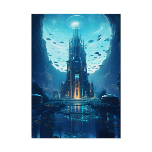 Dive into the Future: Submerged Metropol Underwater Cityscape - Poster