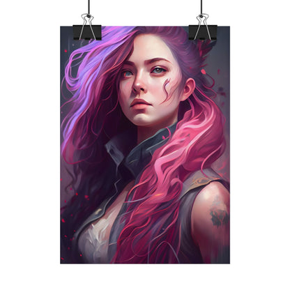 Astonishing Female Portrait: Stylized Pink Hair Artwork in Dre - Poster