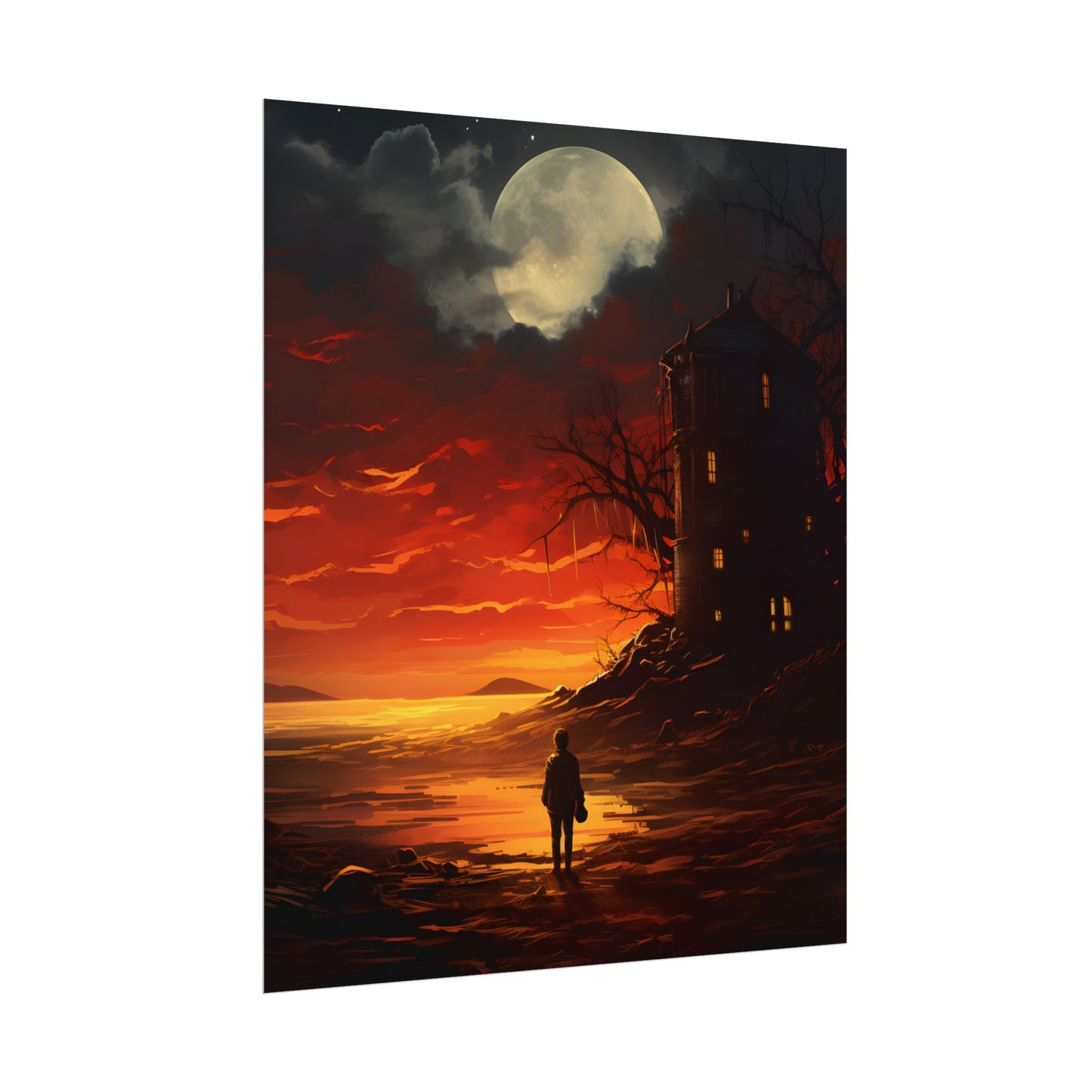 Black and White Portrait: Mysterious Figure Seated - Poster