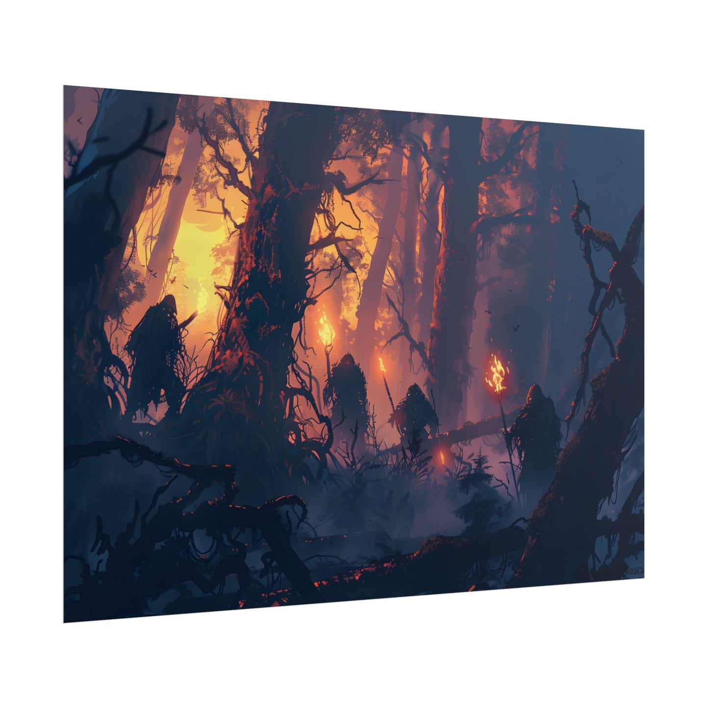 Forest Gathering at Sunset: Peaceful Woodland Scene - Poster