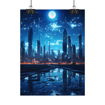 Cyberpunk Night: Quiet Cityscape Digital Art - Poster
