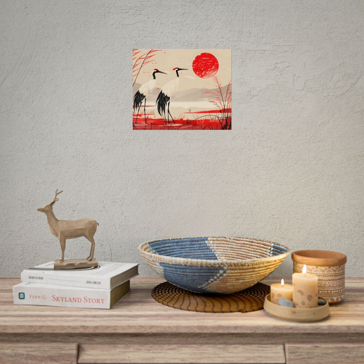 Peaceful Cranes in Serene Nature: Landscape Artwork - Poster