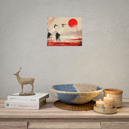 Peaceful Cranes in Serene Nature: Landscape Artwork - Poster