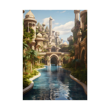 Mythical Oasis: Tranquil Desert Landscape - Poster