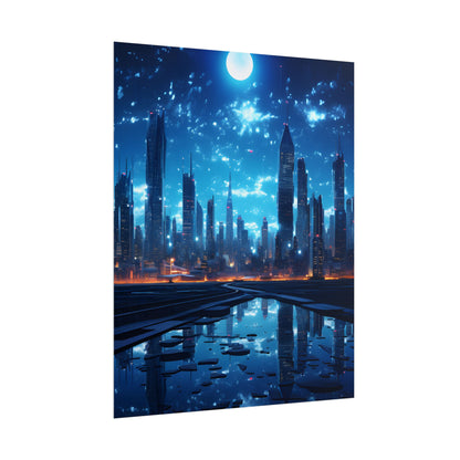 Cyberpunk Night: Quiet Cityscape Digital Art - Poster