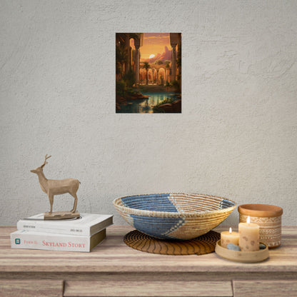 Desert Oasis at Sunset: Magical Desert Artwork - Poster