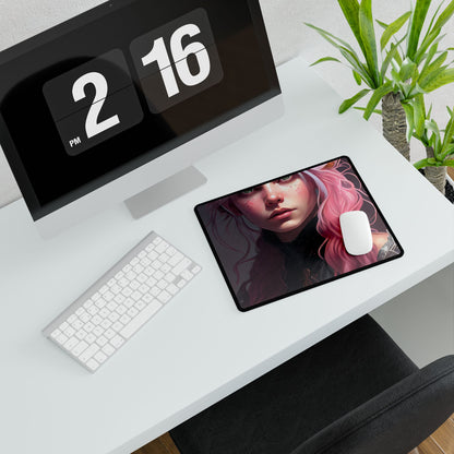 Astonishing Pink Hair Portrait: Confident Female in Dreary Background - Desk Mat