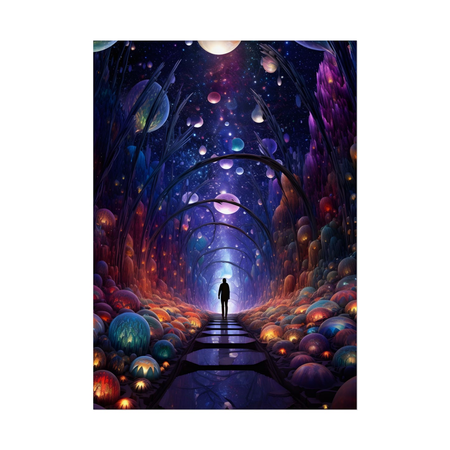 Celestial Art Gallery: Indoor Space with Starry Canvas - Poster