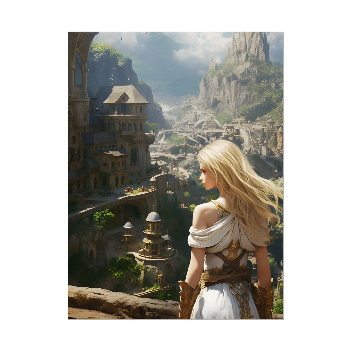 Dramatic Anime Blonde: Flying Female Digital Art - Poster