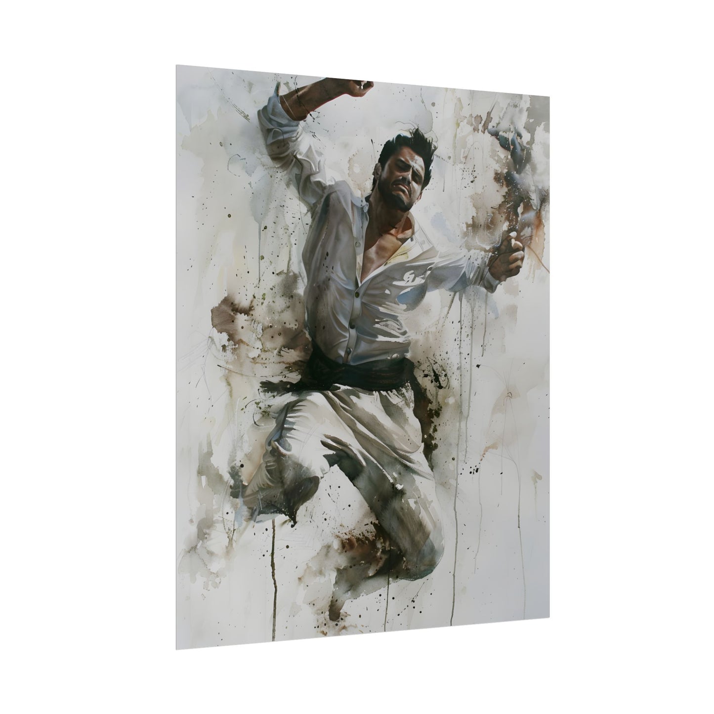 Watercolor Artwork: Man Dancing in Dynamic Movement - Poster