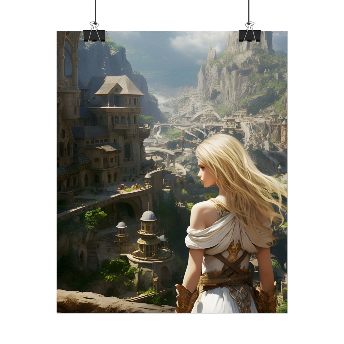 Dramatic Anime Blonde: Flying Female Digital Art - Poster