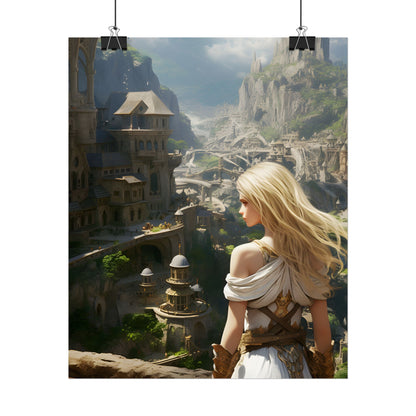 Dramatic Anime Blonde: Flying Female Digital Art - Poster