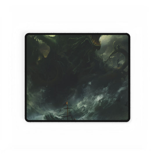 Mythical Marine Life: Ancient Sea Monster Illustration - Desk Mat