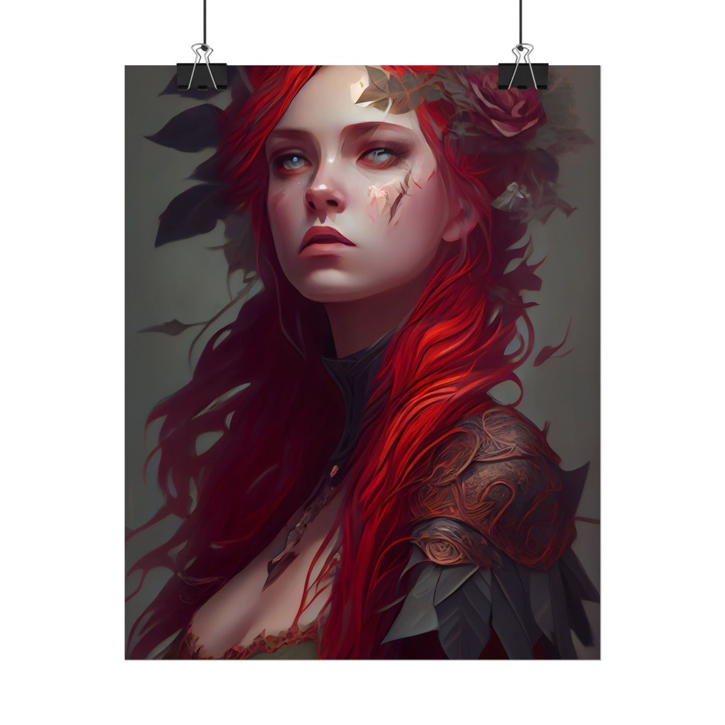 Intimate Red Hair Portrait: Artistic Female Figure in Black Dress - Poster