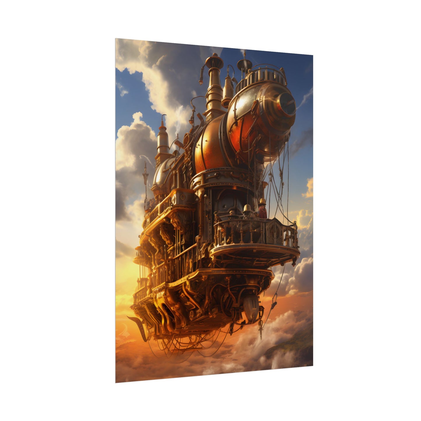 Steampunk Sky-Liner Thrill: Colorful Runners on Colum - Poster