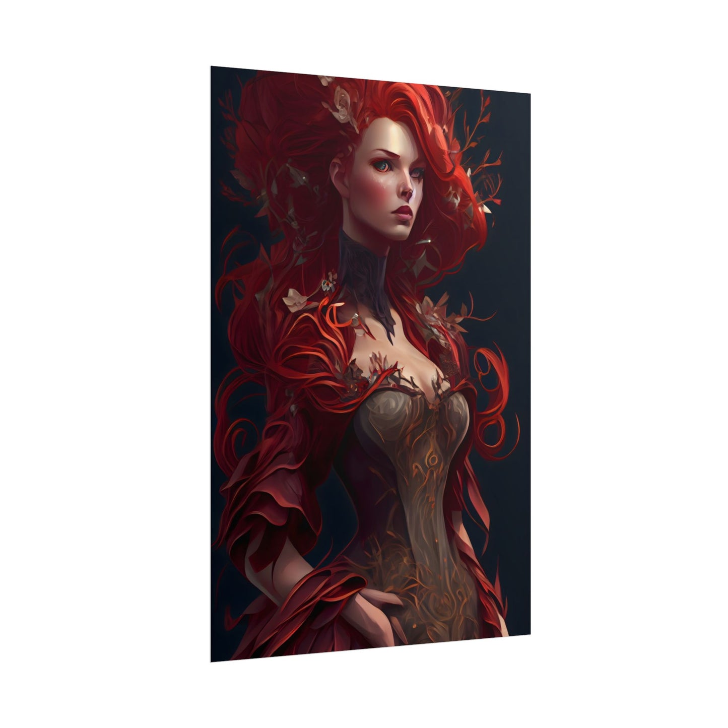 Red Hair Portrait: Elegant Female in Black Dress - Poster