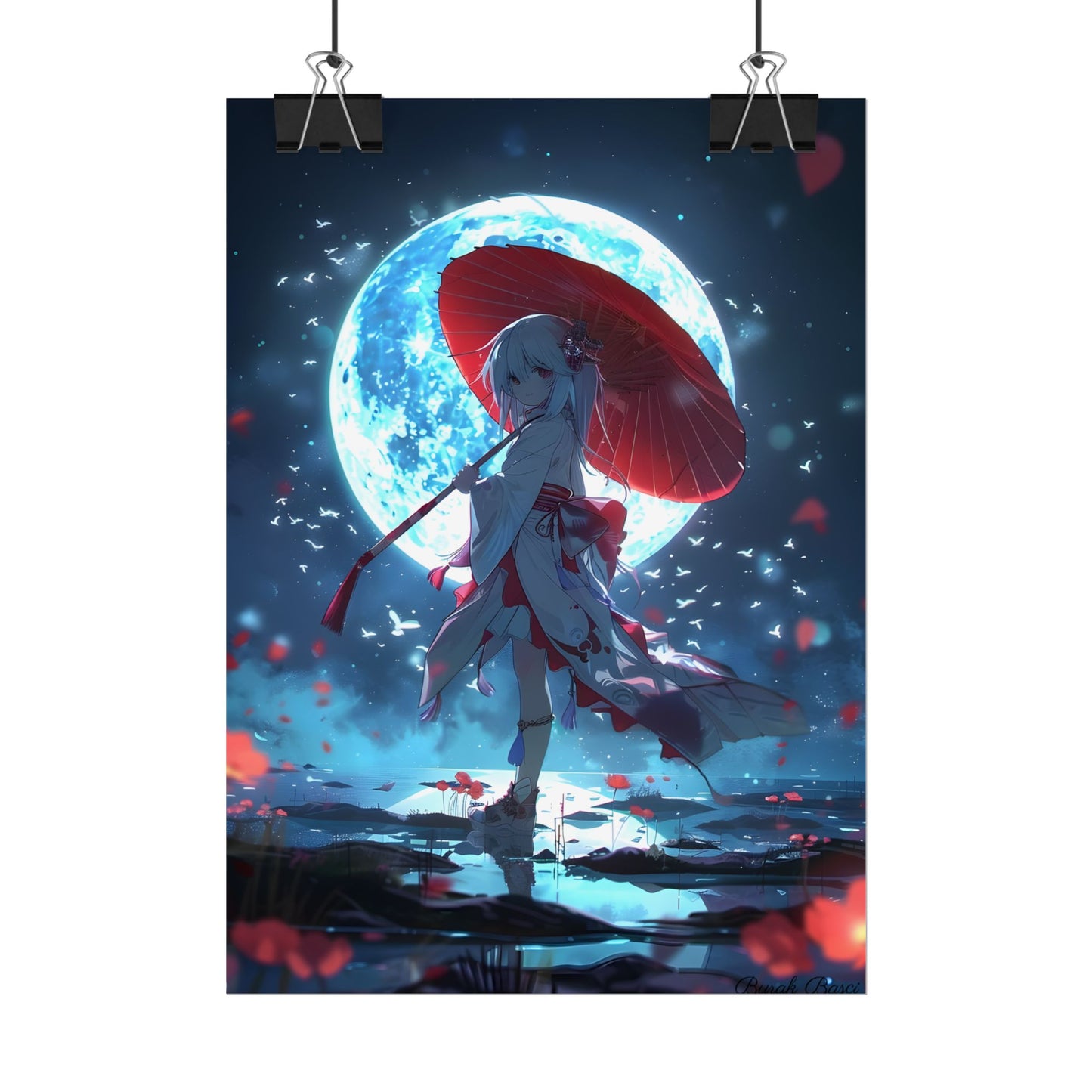Cute Anime Girl with Umbrella: Rainy Day Art - Poster