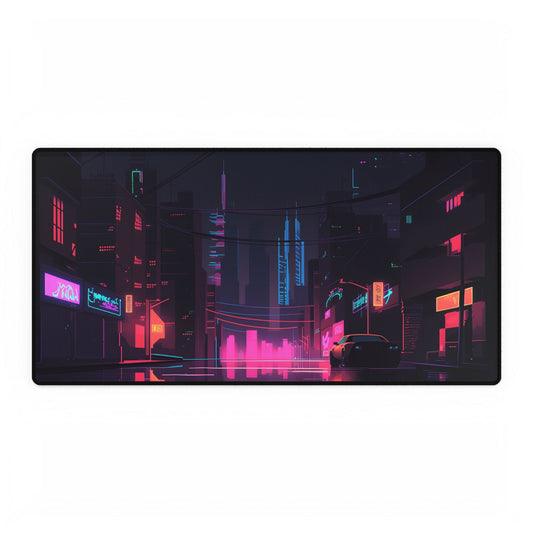 Cyberpunk Night City: Melancholic Urban Landscape - Desk Mat