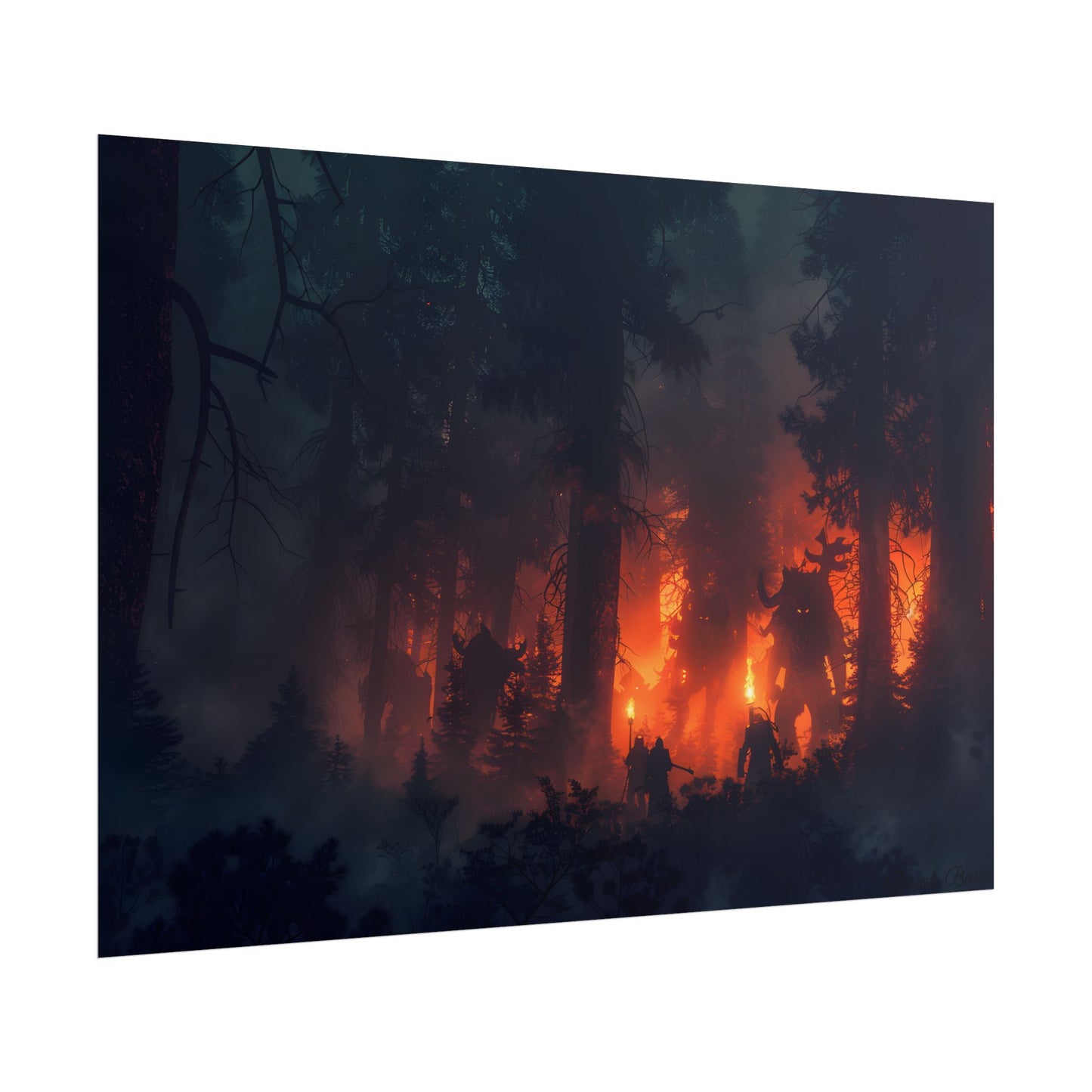 Misty Sunset Gathering: A Group in Nature's Embrace - Poster