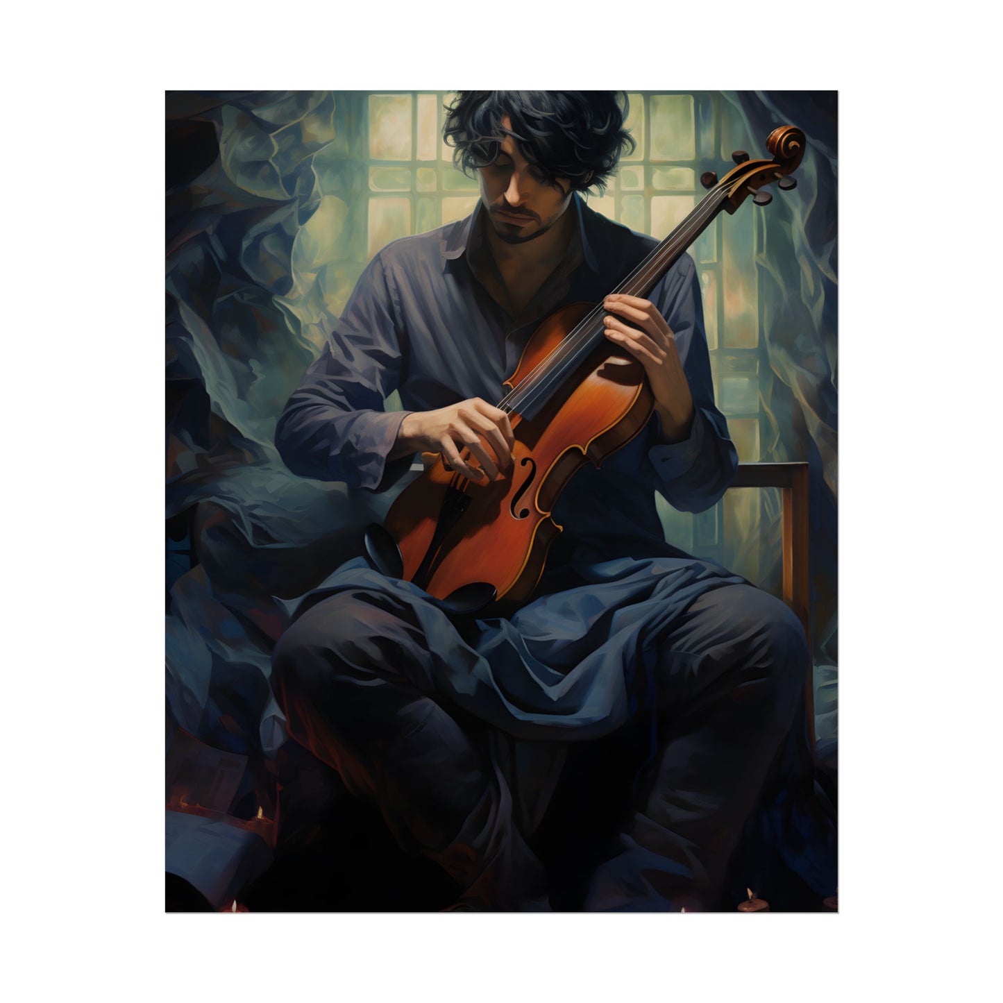 Mysterious Musician: Intimate Guitar Portrait - Poster