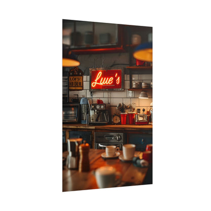 Cozy Retro Kitchen Artwork: Lukes Diner Sign Digital Art - Poster