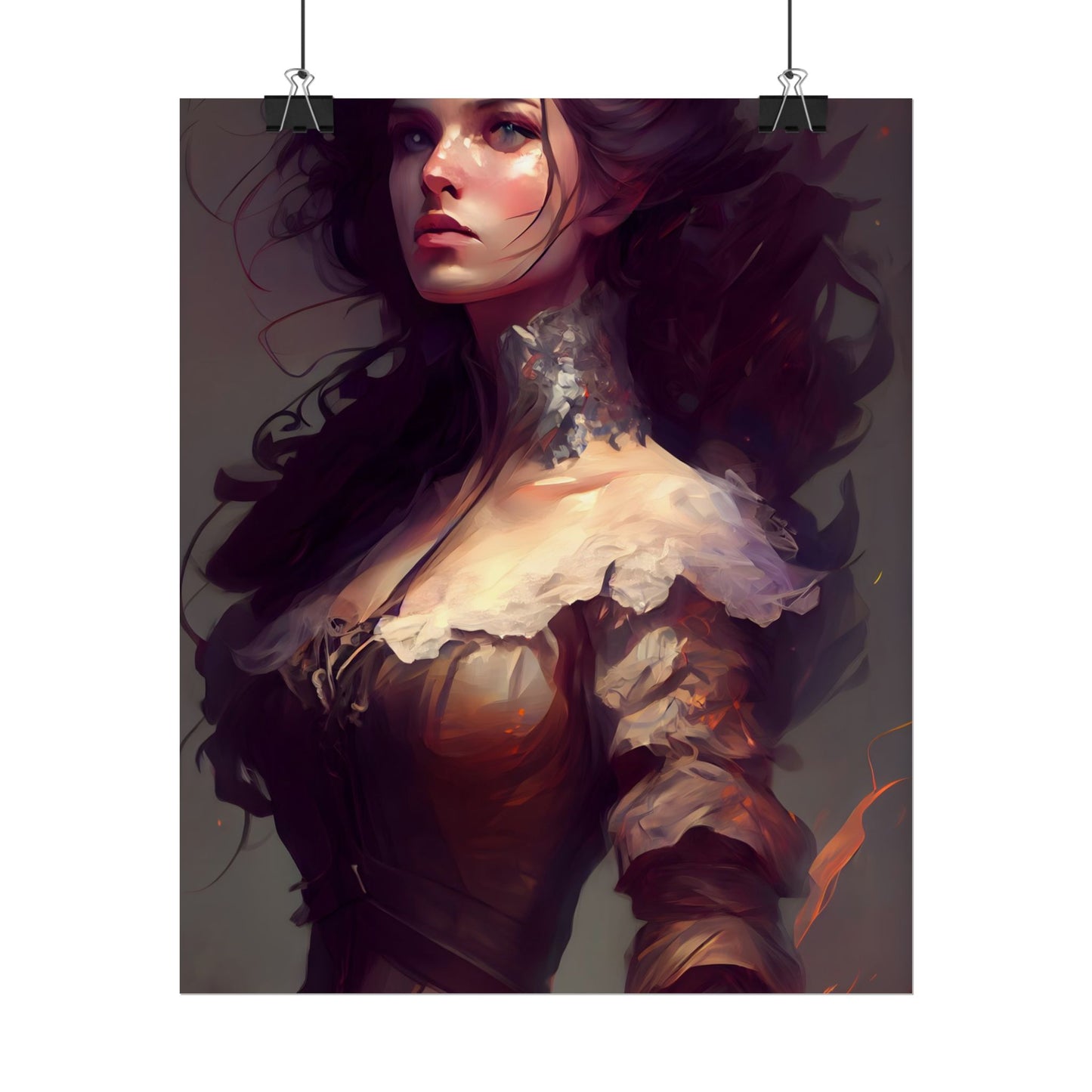 Lovely Brown Hair Portrait: Stunning Female Art - Poster