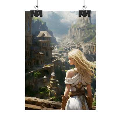 Dramatic Anime Blonde: Flying Female Digital Art - Poster