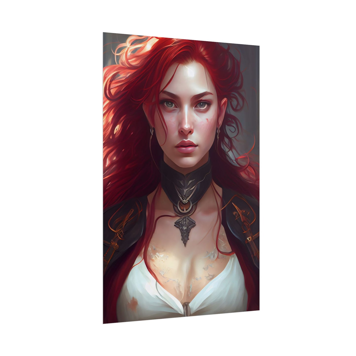 Red Hair Beauty: Elegant Woman in Black - Poster