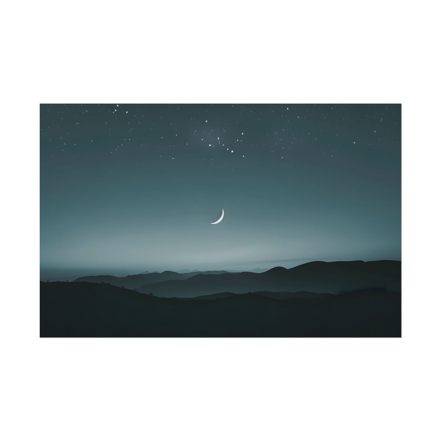 Minimalist Night Scene: Blue-Gray Sky Digital Art - Poster