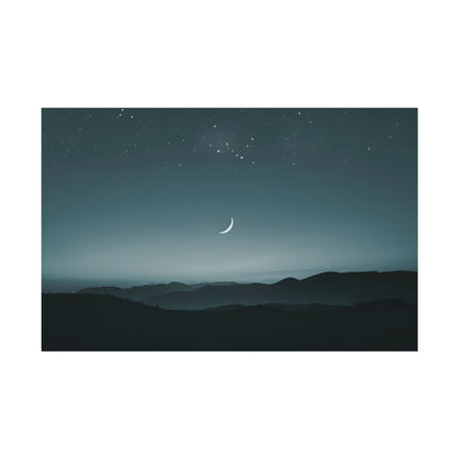 Minimalist Night Scene: Blue-Gray Sky Digital Art - Poster