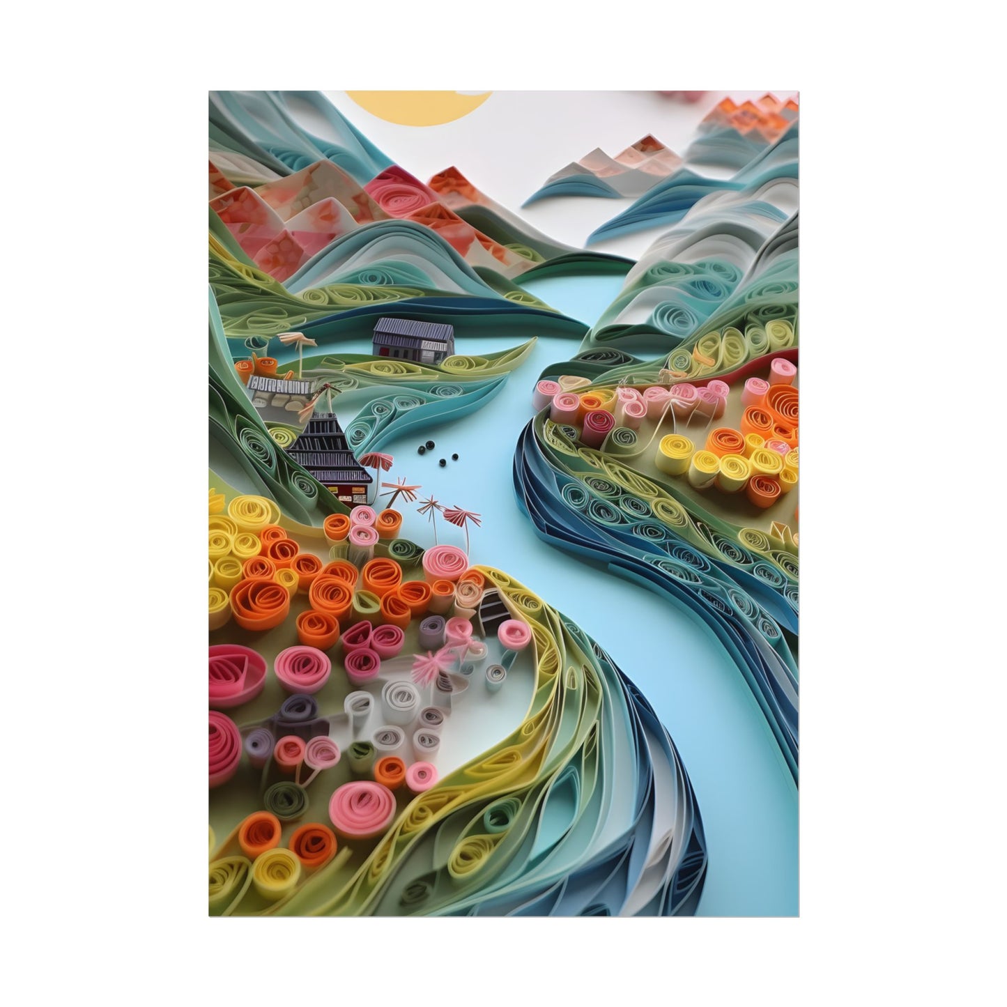 Paper Quilled Island Landscape: Handmade Artwork Photo - Poster