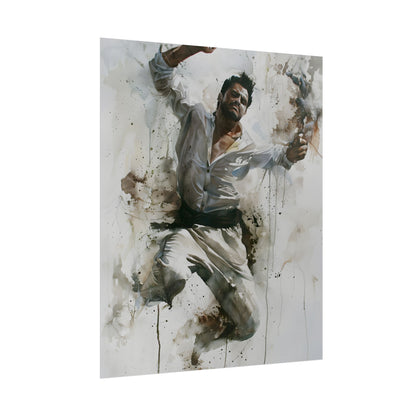Watercolor Artwork: Man Dancing in Dynamic Movement - Poster