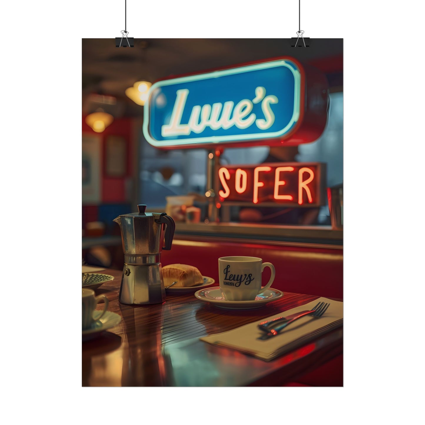 Retro Kitchen Diner Scene: Cozy Coffee Moment - Poster