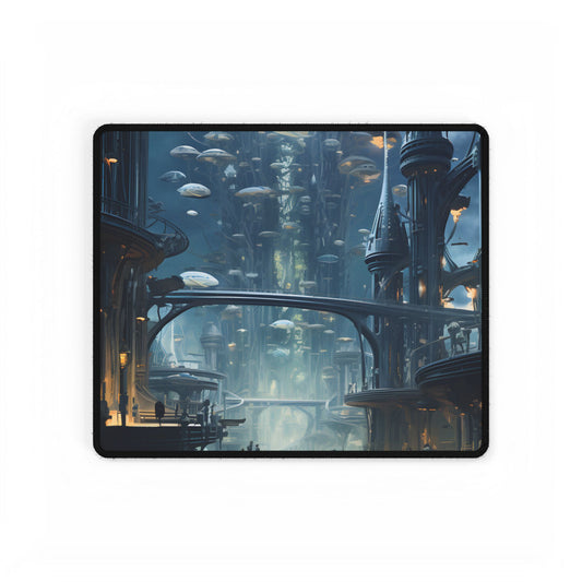 Underwater Futuristic City: Close Up Digital Artwork - Desk Mat