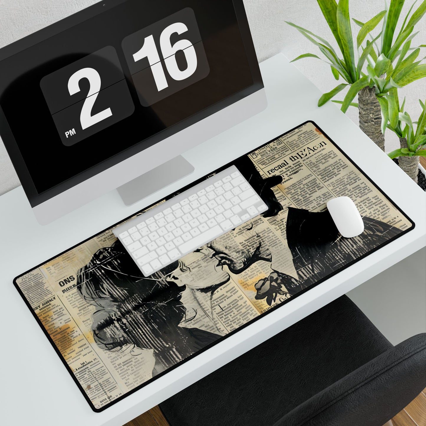 Vintage Romance Couples: Newsprint Artwork - Intimate Moments - Desk Mat