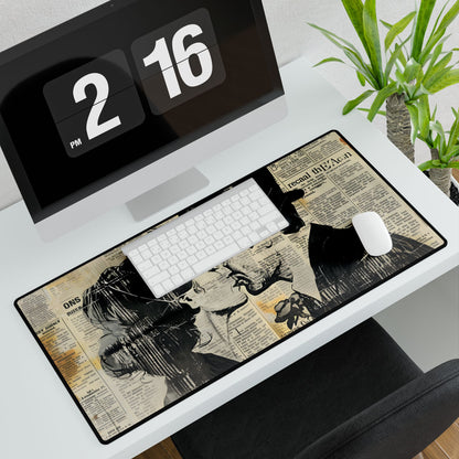 Vintage Romance Couples: Newsprint Artwork - Intimate Moments - Desk Mat