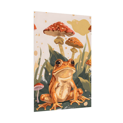 Retro Frog's Smile: Colorful Mushroom Illustration - Poster
