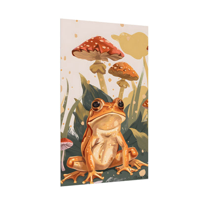 Retro Frog's Smile: Colorful Mushroom Illustration - Poster
